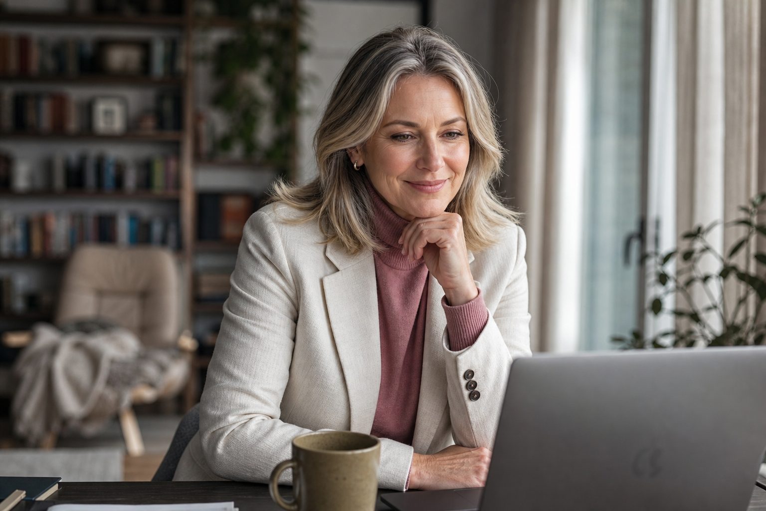 Erfahrene Professional arbeitet nachdenklich am Laptop