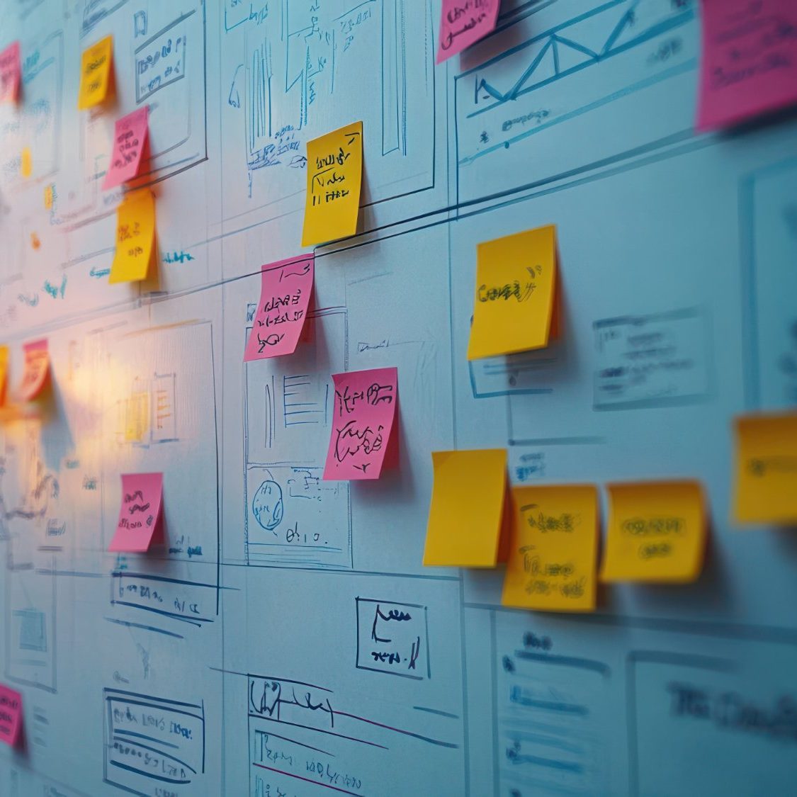 Ideenwand mit farbigen Notizen